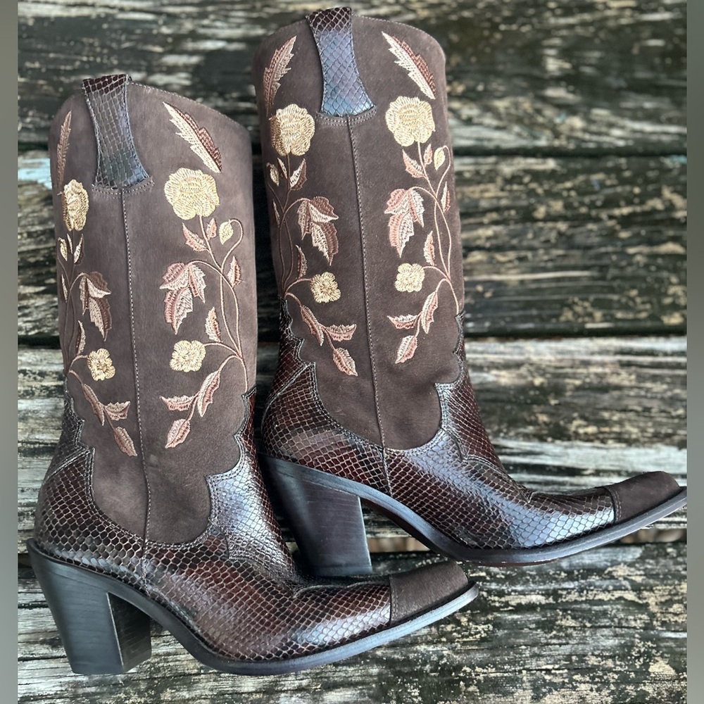 ANTONIO MELANI Brown and Gold Heeled Boots